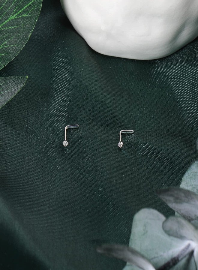 حلقات أنف من الذهب الأبيض عيار 18 قيراطًا من BodyAce للنساء والرجال، 20 غرامًا من حلقات الأنف الصلبة الحقيقية عيار 18 قيراطًا، مجوهرات ثقب الأنف من الماس الصناعي 1.5 مم 2 مم 3 مم (على شكل حرف A أو L) - Image 5